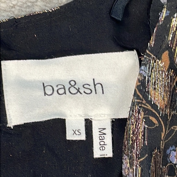 SOLD New BA&SH Lady Dress Floral Metallic Tee Silk Midi V Neck Short Sleeve XS - Picture 10 of 16